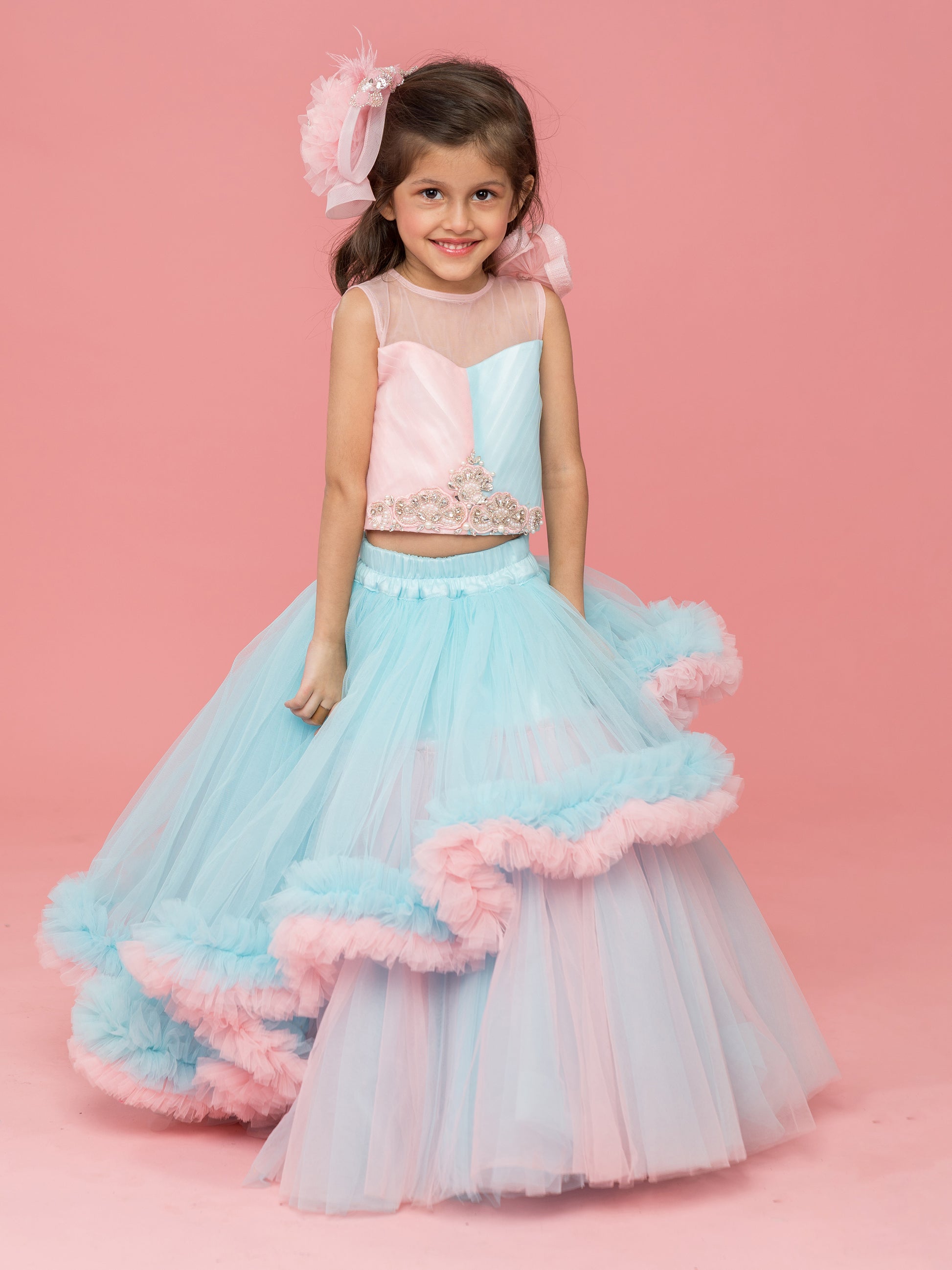sky blue and pink dress Sky Quinceanera Blue Off-Shoulder Blue wedding dress with Long Sleeves, Lace Applique, Crystal Beads, and Tiered Skirt