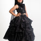 Glossy Black 3 Piece Tiered Lehenga Set